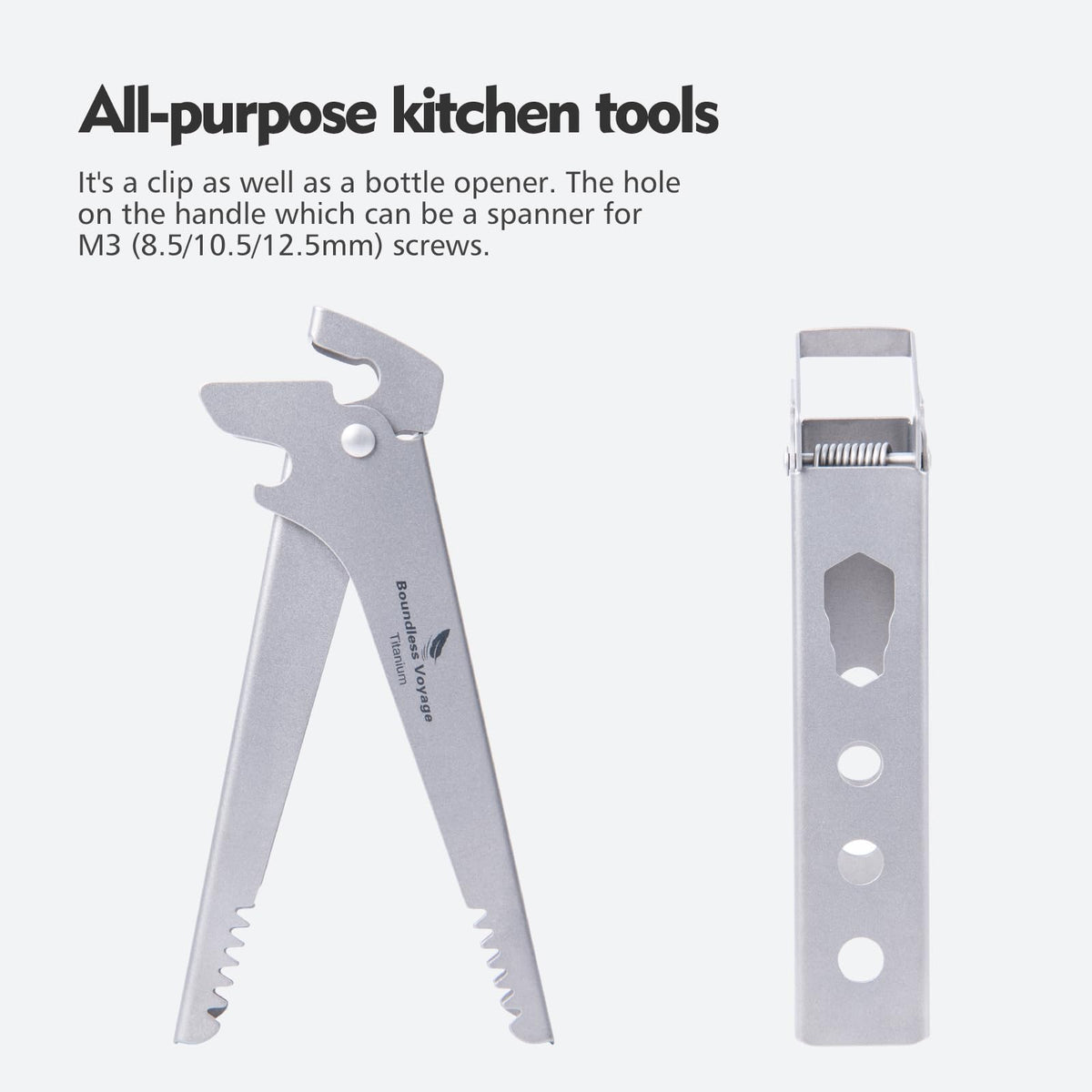 Camping Tool – Pure Titanium Tongs with 3-in-1 Pot Gripper, Bottle Opener & Wrench detail image - detail view 11