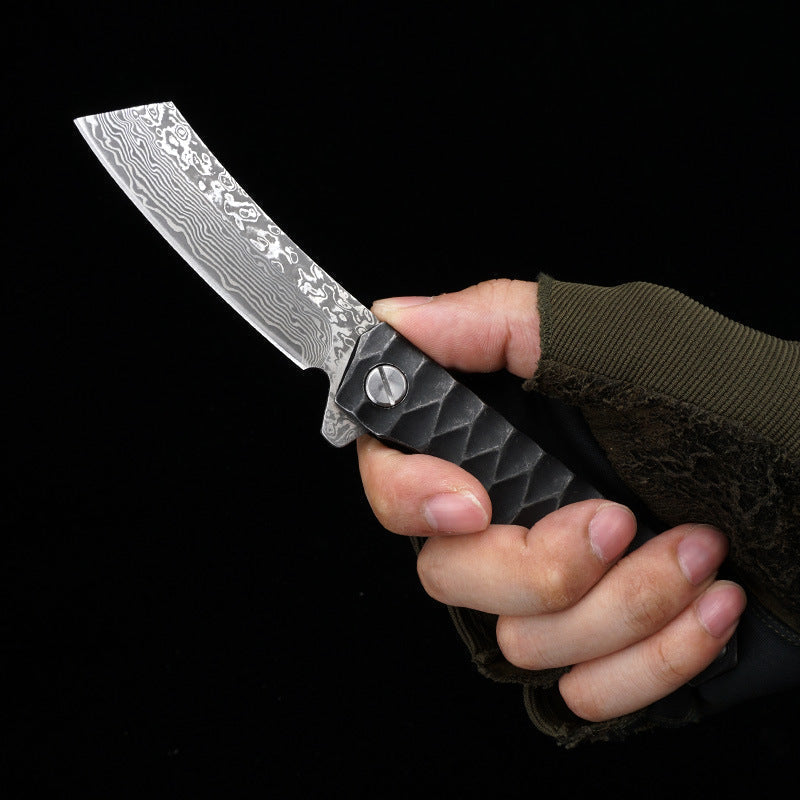 Damascus Folding Knife – D2 Steel Tanto Blade Bearing System Pocket Clip EDC Camping detail image - detail view 3