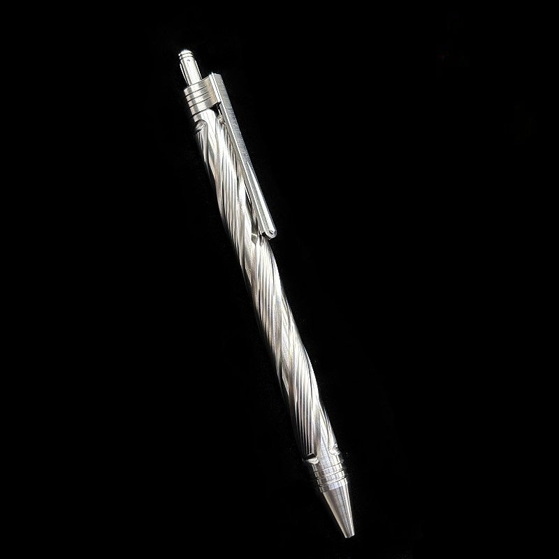 Damascus Tactical Pen – Titanium with CNC Engraved Titanium / Zirconium / Steel Writing detail image - detail view 11