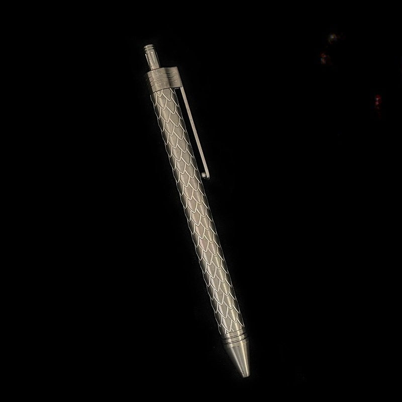 Damascus Tactical Pen – Titanium with CNC Engraved Titanium / Zirconium / Steel Writing detail image - detail view 15