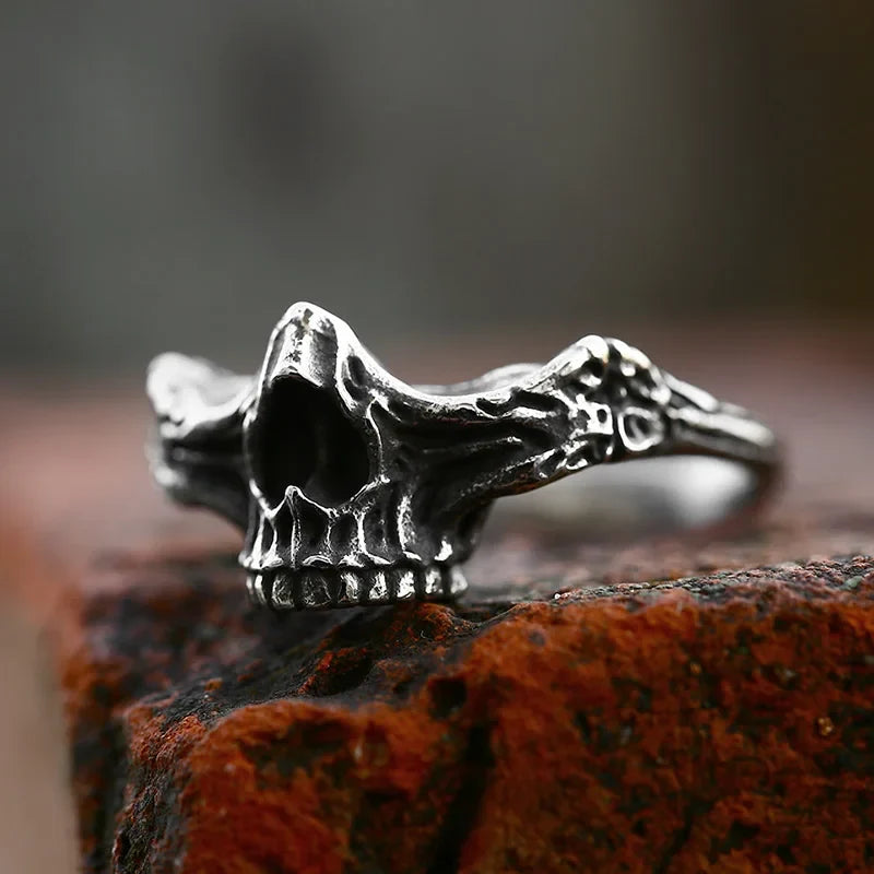 Gothic Skull Ring – Punk with Nasal Bones Biker Hip Hop Dark Statement detail image - detail view 4