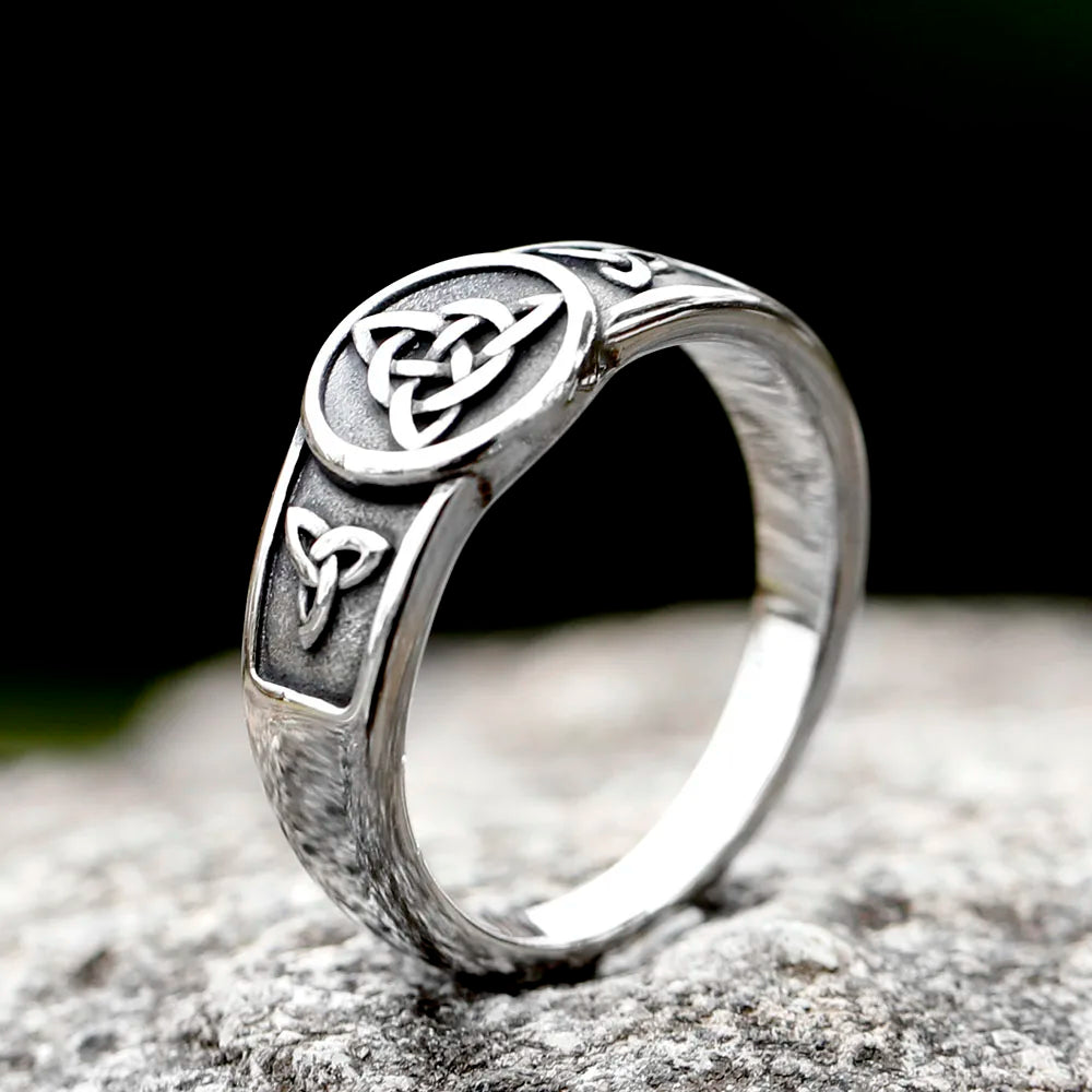 Gothic Stainless Steel Ring – Celtic with Enchanted Witch Knot 316L Wiccan Amulet product image