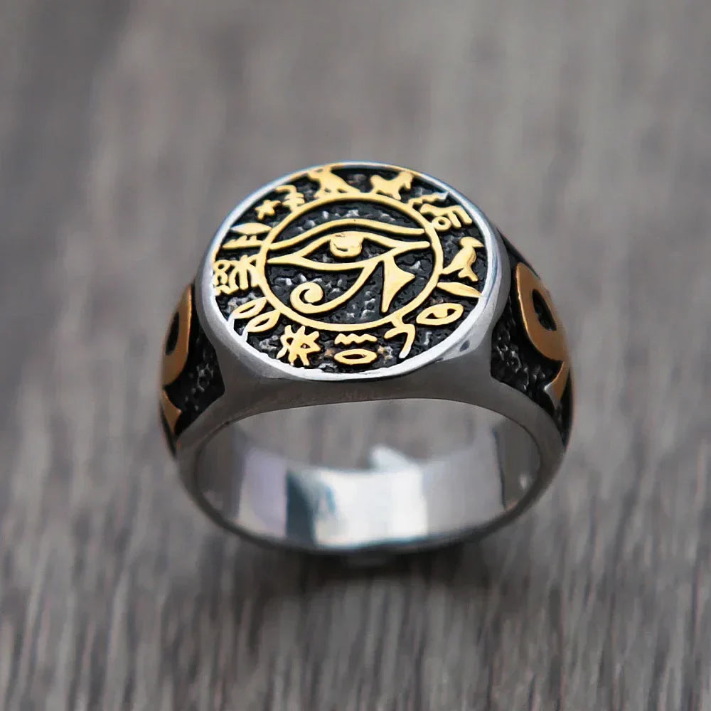 Gothic Stainless Steel Ring – Eye of Horus Amulet Egyptian Punk detail image - detail view 5
