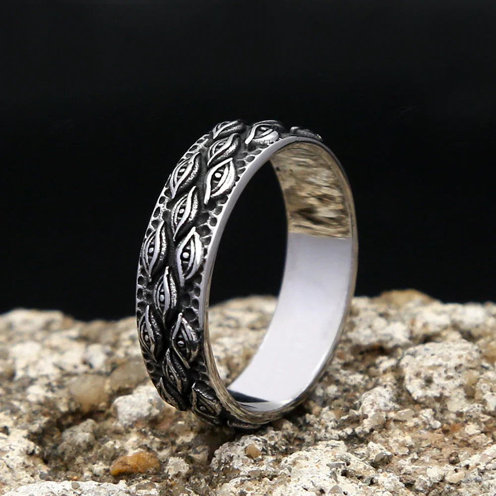 Gothic Stainless Steel Ring – Punk with Enigma All-Seeing Eye Carved Biker detail image - detail view 3