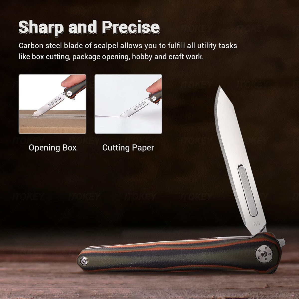 Steel Folding Knife – ViperFold Scalpel with Carbon Blade with G10 Handle + 10 Blades detail image
