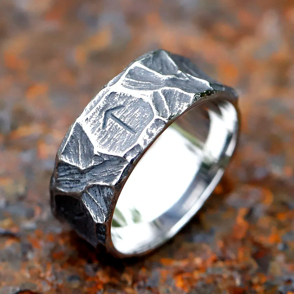 Viking Rune Ring – Biker with Gothic Textured 316L Stainless Steel Statement detail image